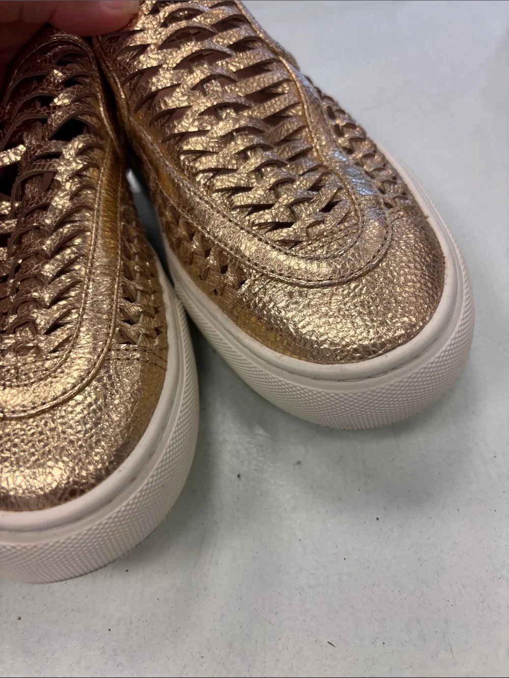 Tory Burch Huarache Gold Woven Slip-On Sneakers